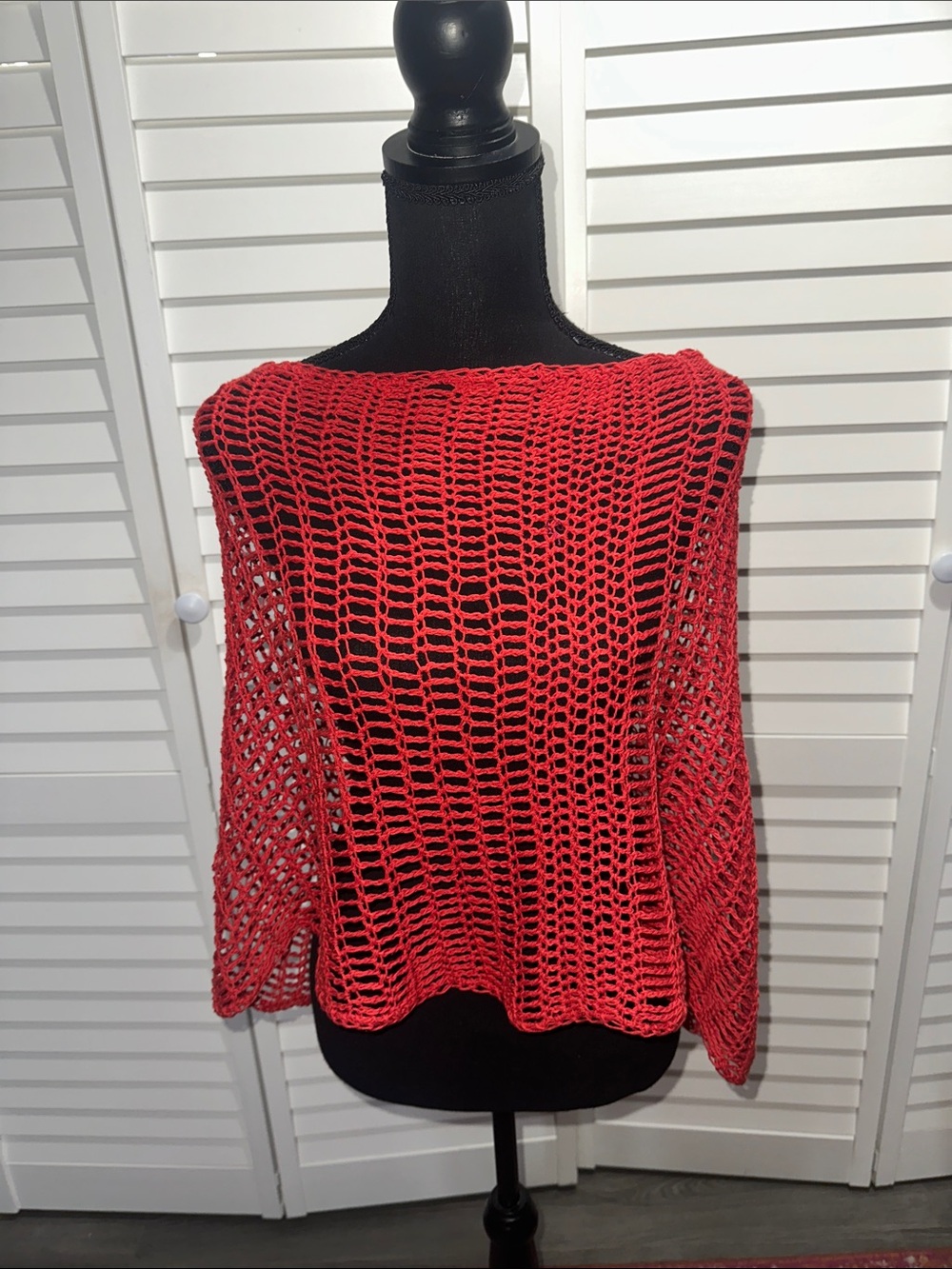 Handmade cotton crochet Red poncho